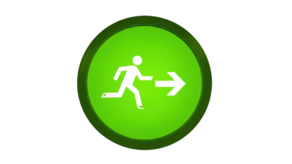 Green exit sign PNG isolated on transparent background, emergency escape route symbol for safety and evacuation guidance
