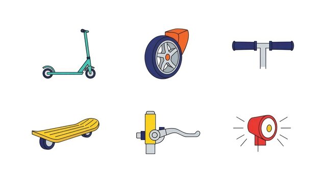 Set of isolated scooter and skateboard parts illustration on white background