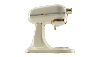 Cream-colored stand mixer isolated PNG on transparent background, kitchen appliance for baking and cooking, food preparation equipment