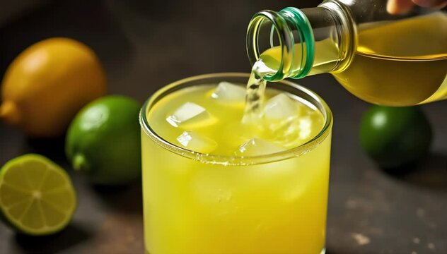 Close up of tequila  triple sec  and lime juice mixing              