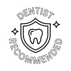 Dentist recommended shield with a tooth icon black and white illustration