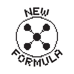 Pixelated graphic of a circular design with new formula text