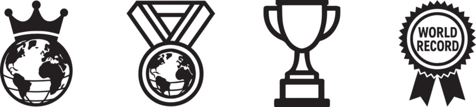 World record icon set with achievement symbols for awards, success, sports, milestones and global records.