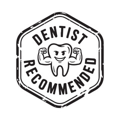 Dentist recommended seal with a muscular tooth illustration in a hexagon shape