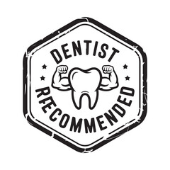Dentist recommended logo with tooth and flexed arms