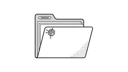 Open folder icon with circuit board symbol and binary code in vector