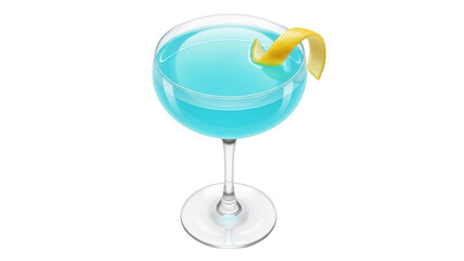 Blue lagoon cocktail PNG isolated on transparent background, refreshing alcoholic drink with lemon twist garnish for summer party