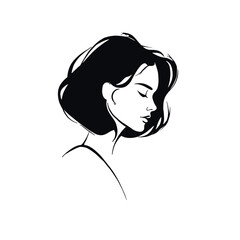 Minimalist black and white line art portrait of an elegant woman in profile, modern fashion illustration with clean lines and beauty aesthetic
