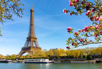 Eiffel Tower and Seine river in spring, Paris, France