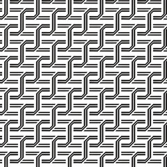 Seamless black and white geometric line pattern with modern zigzag shapes. Minimal abstract vector background perfect for wallpaper, fabric, web, and branding design