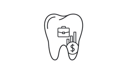 Dental health care icon with briefcase graph and dollar sign illustration