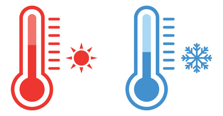 Hot and cold thermometers, illustrating temperature extremes, clean vector graphics for weather icons, climate apps, science education, and digital illustration projects. © Vector Gallery