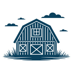 Farm Barn with Landscape Silhouette Illustration