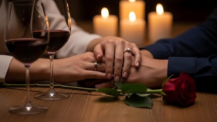 Couple holding hands at romantic dinner