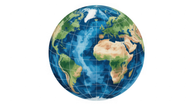Globe with grid lines geography earth isolated on a transparent background - Powered by Adobe