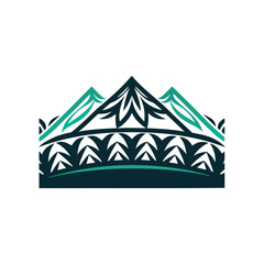 Abstract Mountain Crown Pattern with Tribal Leaf Motifs Vector