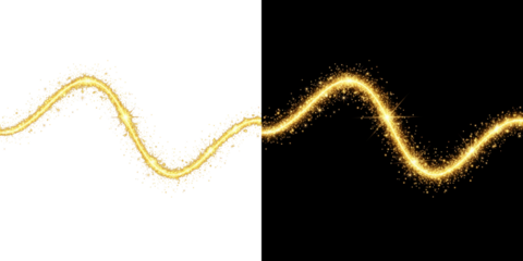 A glowing yellow waveform made of tiny particles against a dark background