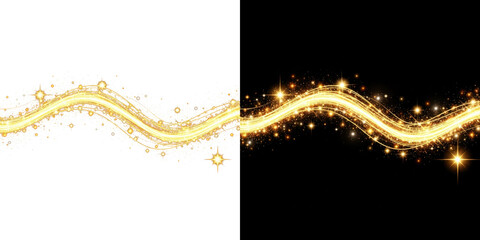 A vibrant golden light wave with sparkling stars on a black background