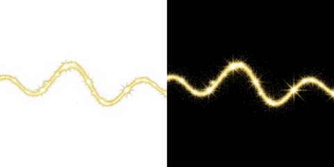 A glowing yellow waveform shines brightly against a dark background with sparkling particles.