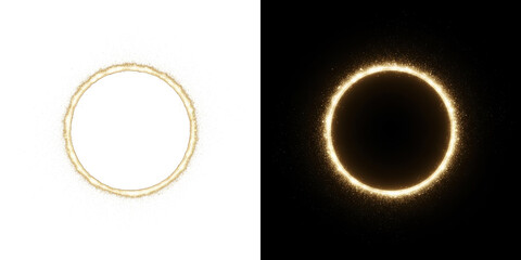 A stunning visual representation of two solar eclipses in space with bright glowing rings.
