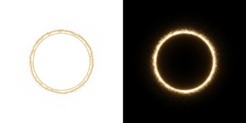 A stunning visual representation of two solar eclipses in space with bright glowing rings.