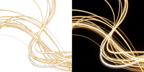 A mesmerizing display of golden light trails swirling against a dark background