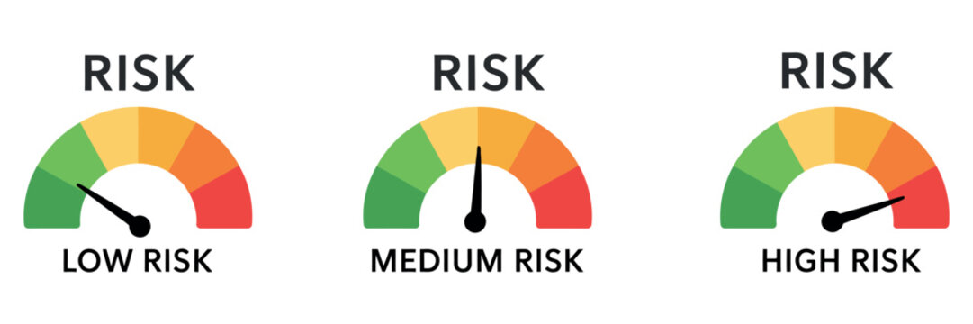 Risk Gauge Icon Representing Low, Medium, and High Levels