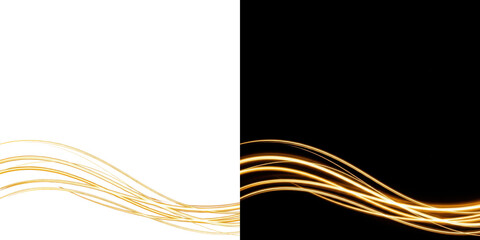 Obraz premium A vibrant golden light streaks across a dark background in a mesmerizing wavy pattern.