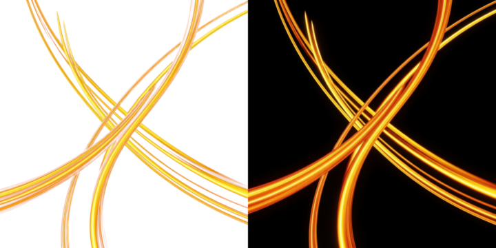 A vibrant abstract image of glowing orange lines on a black background - Powered by Adobe