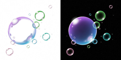 A colorful illustration of iridescent bubbles floating in space against a black background