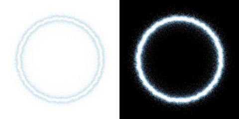 Two glowing white circles on a black background with a futuristic and technological feel
