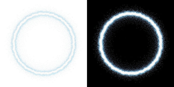 Two glowing white circles on a black background with a futuristic and technological feel - Powered by Adobe