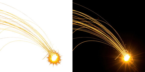 A stunning visual representation of two bright lights with vibrant yellow streaks radiating from them against a dark background.