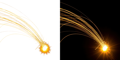 A stunning visual representation of two bright lights with vibrant yellow streaks radiating from them against a dark background.