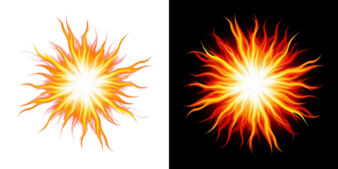 A vibrant illustration of two fiery explosions on a black background