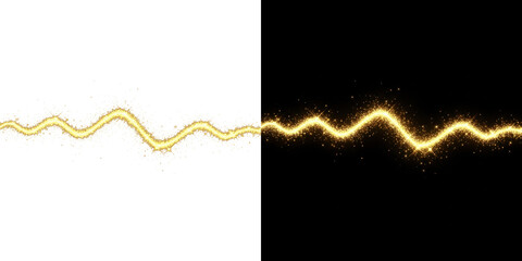 A glowing yellow waveform shines brightly against a dark background with sparkling particles.