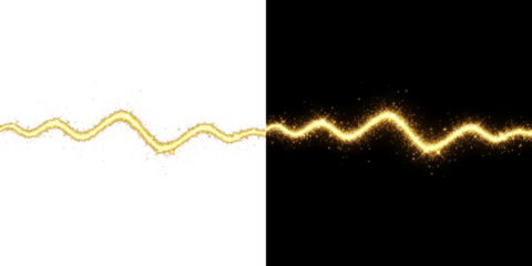 A glowing yellow waveform shines brightly against a dark background with sparkling particles.