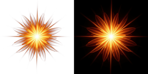 Two bright orange starburst lights shining against a dark background