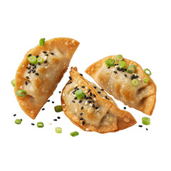 Crispy dumplings with sesame and green onions isolated on transparent background