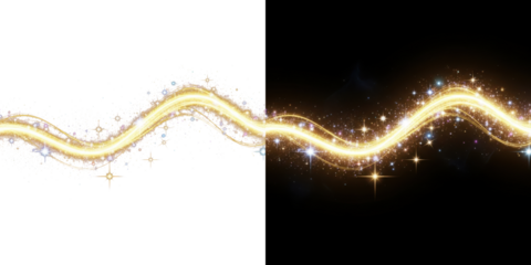 A glowing golden wave of light and stars against a dark background