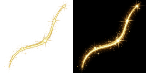 A stunning visual representation of golden sparkles and glitter trails on a black background