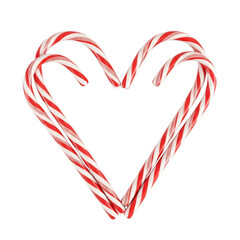Whimsical heart shaped candy canes isolated on transparent background