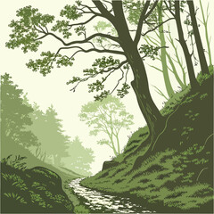 Fototapeta premium Forest valley with depth fade atmosphere realistic