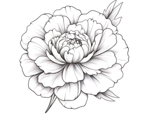 Ranunculus flower line drawing vintage botanical sketch black and white illustration for tattoo or coloring book elegant floral art nature design ink isolated on transparent background