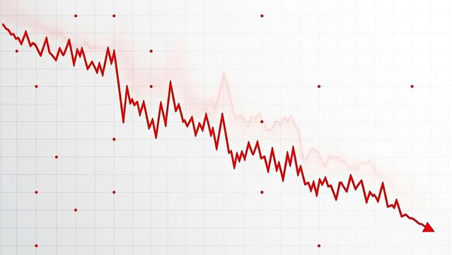 Red downward trend line on a white background with grid points.
