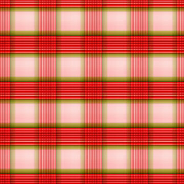 Festive seamless plaid background with crisscrossing lines in deep red and olive green, creating a classic tartan textile pattern. Perfect for festive projects, gift wrap, and textile design.