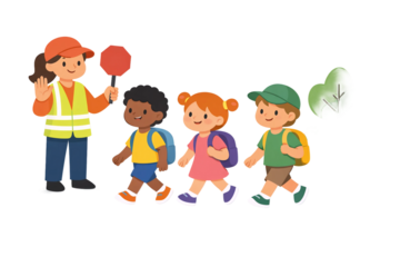 Children Walking with Adult Supervisor.