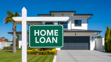 Obraz premium Home loan concept with modern house and finance sign 