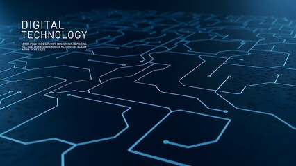 Abstract digital technology circuit board background with glowing lines isolated on transparent background