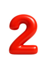 3d illustration of glossy red number two balloon font style isolated on transparent background